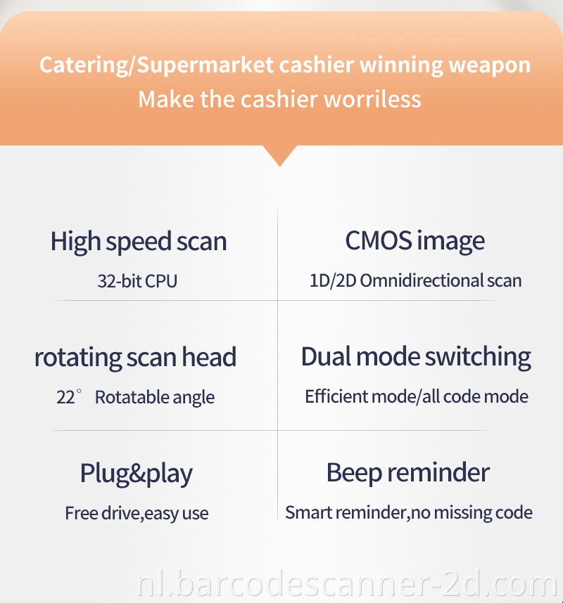 Desktop Barcode Scanner USB Barcod Scanner Pos Omnidirection Barcode Scanner voor supermarkt